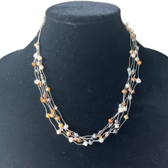 Multi Strand Pearl Illusion Collar Necklace - EUC - Picture 2 of 3